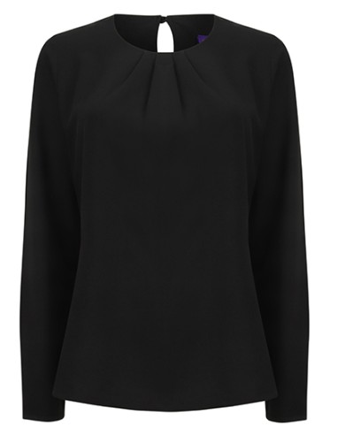 H-H598-Ladies Pleat Front Long Sleeved Blouse